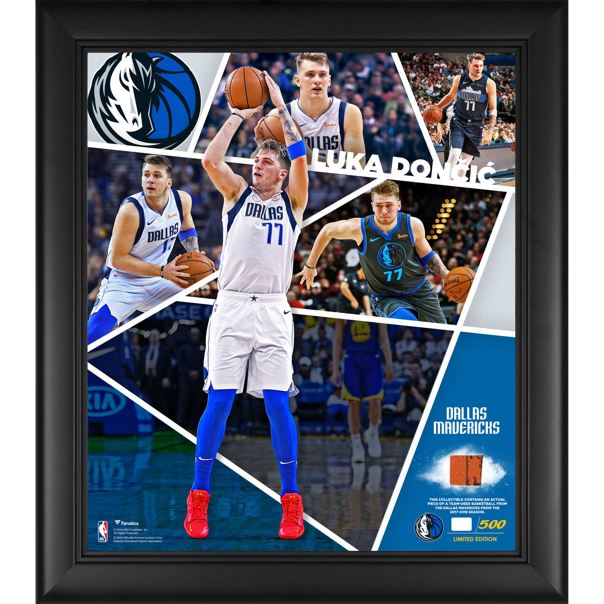 Luka Doncic Dallas Mavericks Framed 15" x 17" Impact Player Collage with a Piece of Team-Used Basketball - Limited Edition of 500