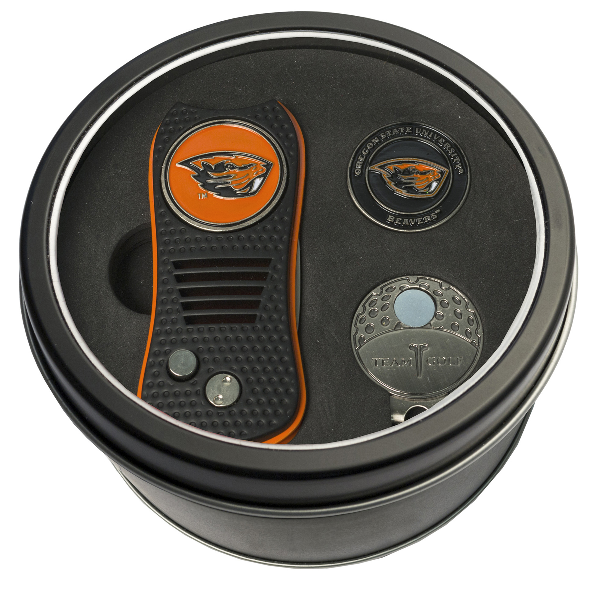 Oregon State Beavers Divot Tool Ball Marker & Cap Clip Personalized Tin Gift Set