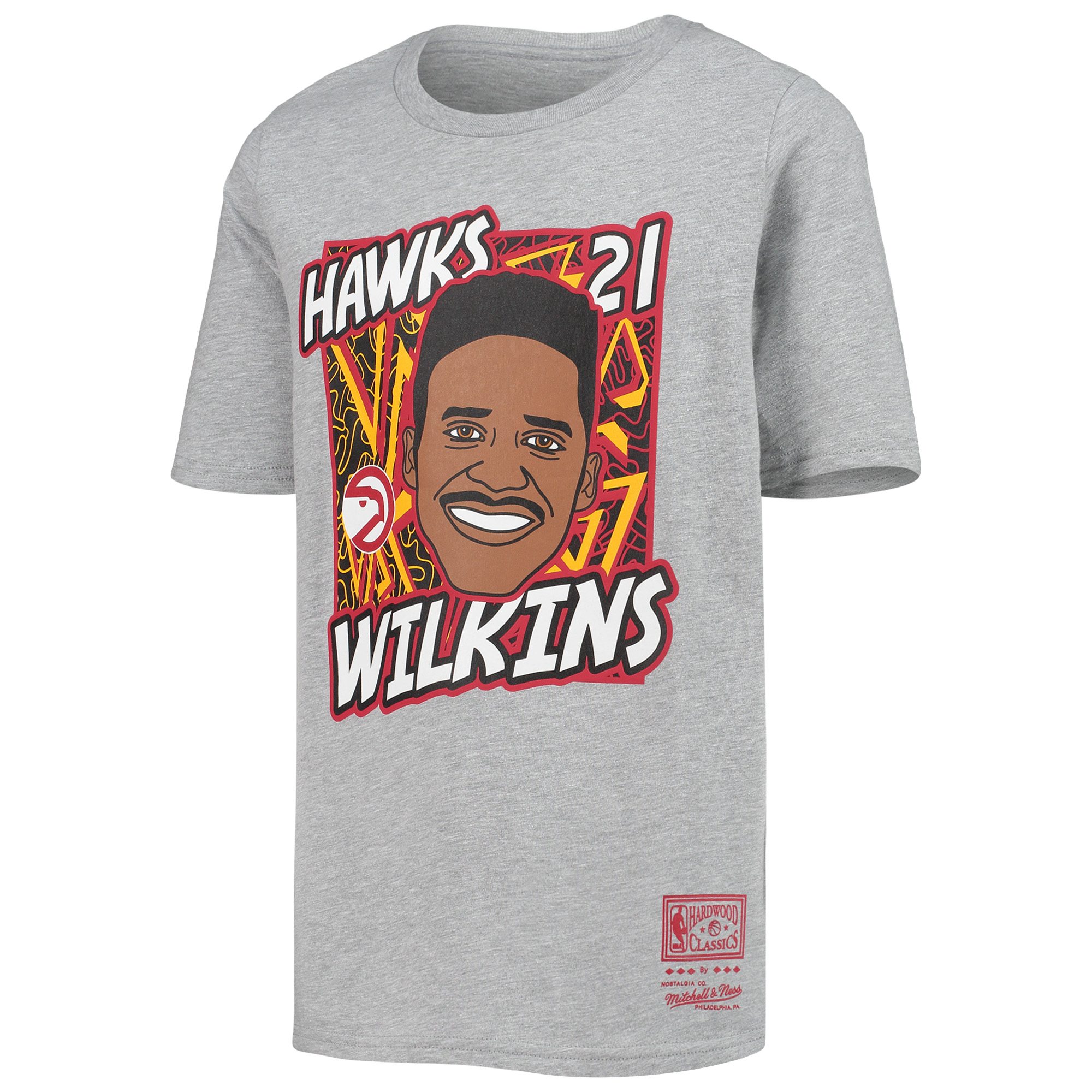 Youth Mitchell & Ness Dominique Wilkins Heathered Gray Atlanta Hawks Hardwood Classics King of the Court Player T-Shirt - Image 3