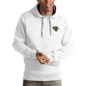 Men's Antigua White Jacksonville Jaguars Logo Victory Pullover Hoodie