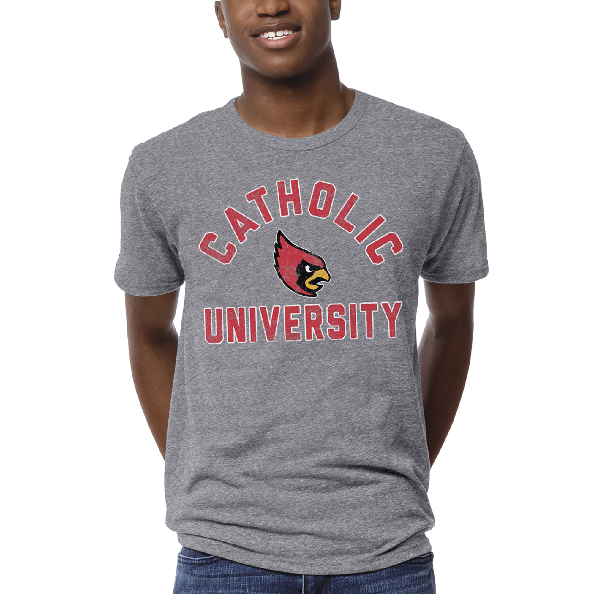Men's League Collegiate Wear Heather Gray Catholic University Cardinals Victory Falls Tri-Blend T-Shirt