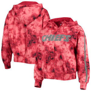 Women's Mitchell & Ness Red Kansas City Chiefs Galaxy Full-Zip Windbreaker Hoodie Jacket