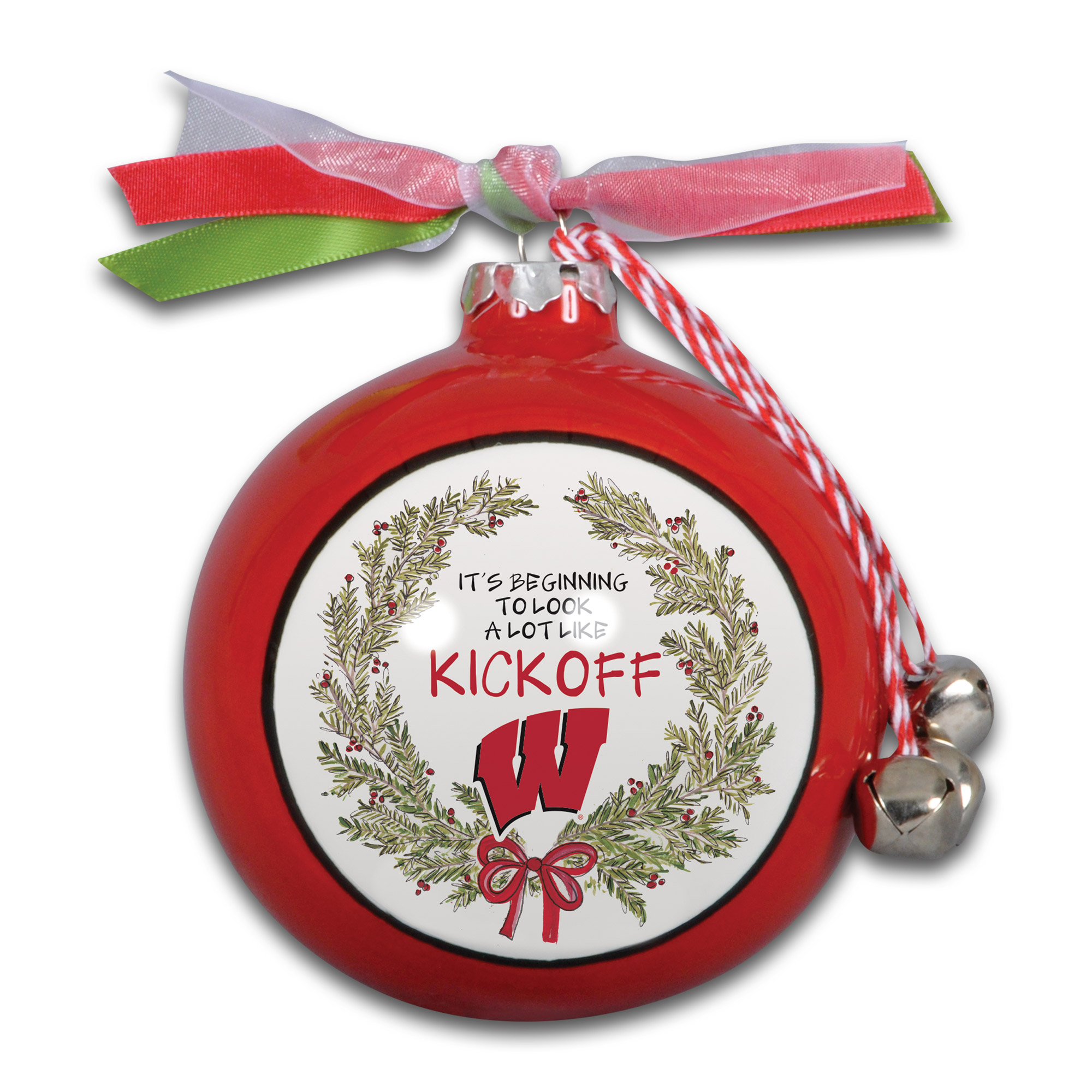Wisconsin Badgers Wreath Kickoff Painted Ornament - Image 3