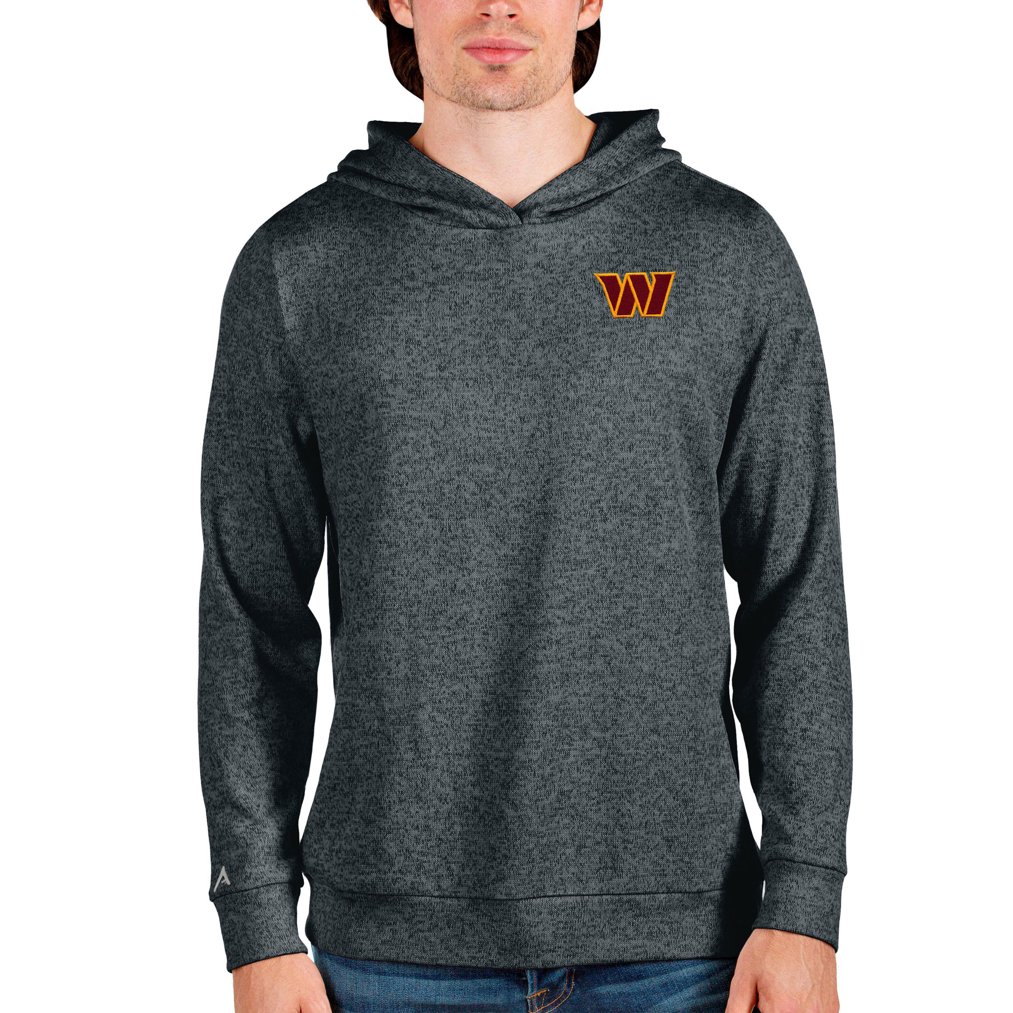 Men's Antigua Heathered Charcoal Washington Commanders Absolute Pullover Hoodie