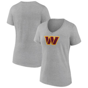 Women's Fanatics Heathered Gray Washington Commanders Primary Logo V-Neck T-Shirt