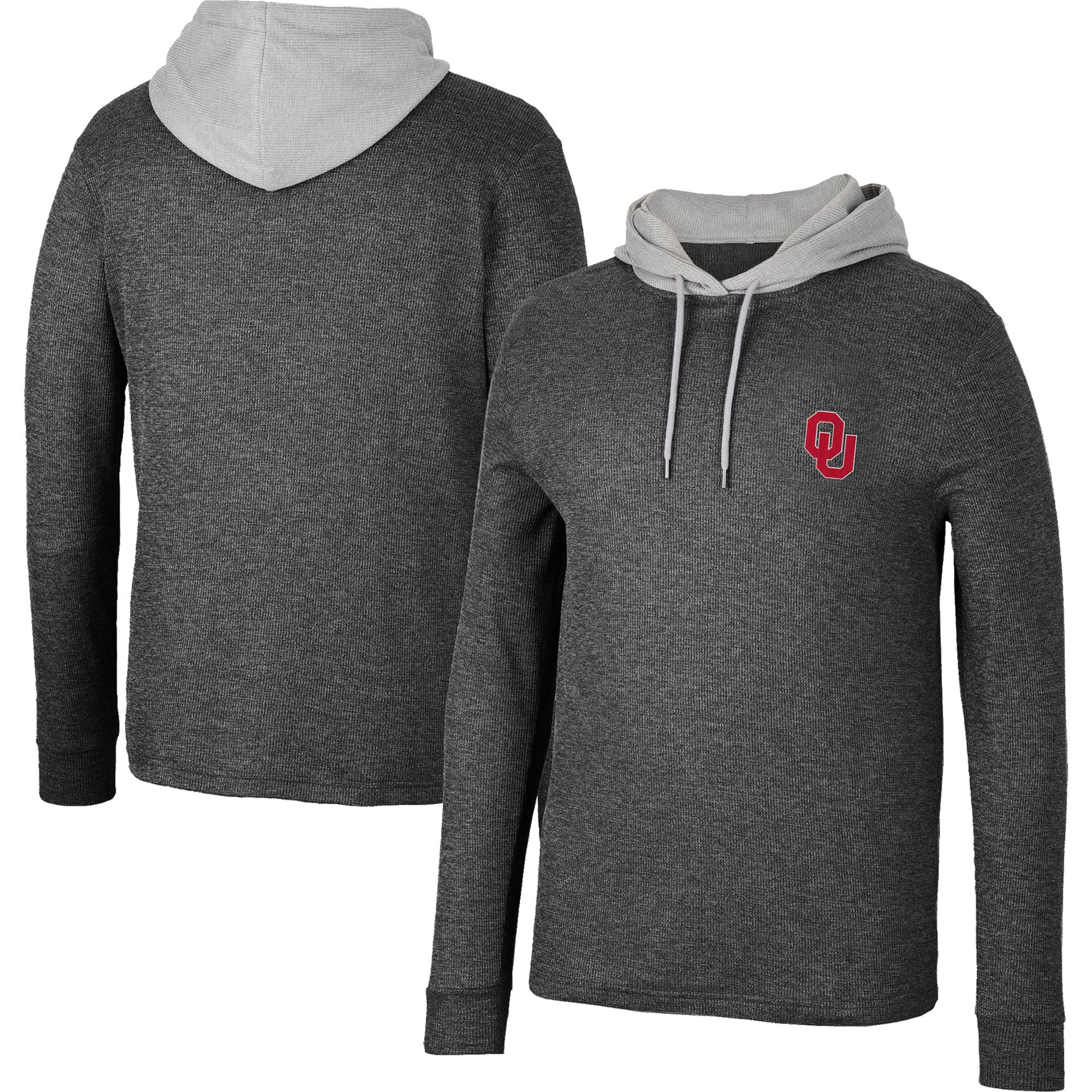 Men's Colosseum Black Oklahoma Sooners Ballot Waffle-Knit Thermal Long Sleeve Hoodie T-Shirt - Image 5