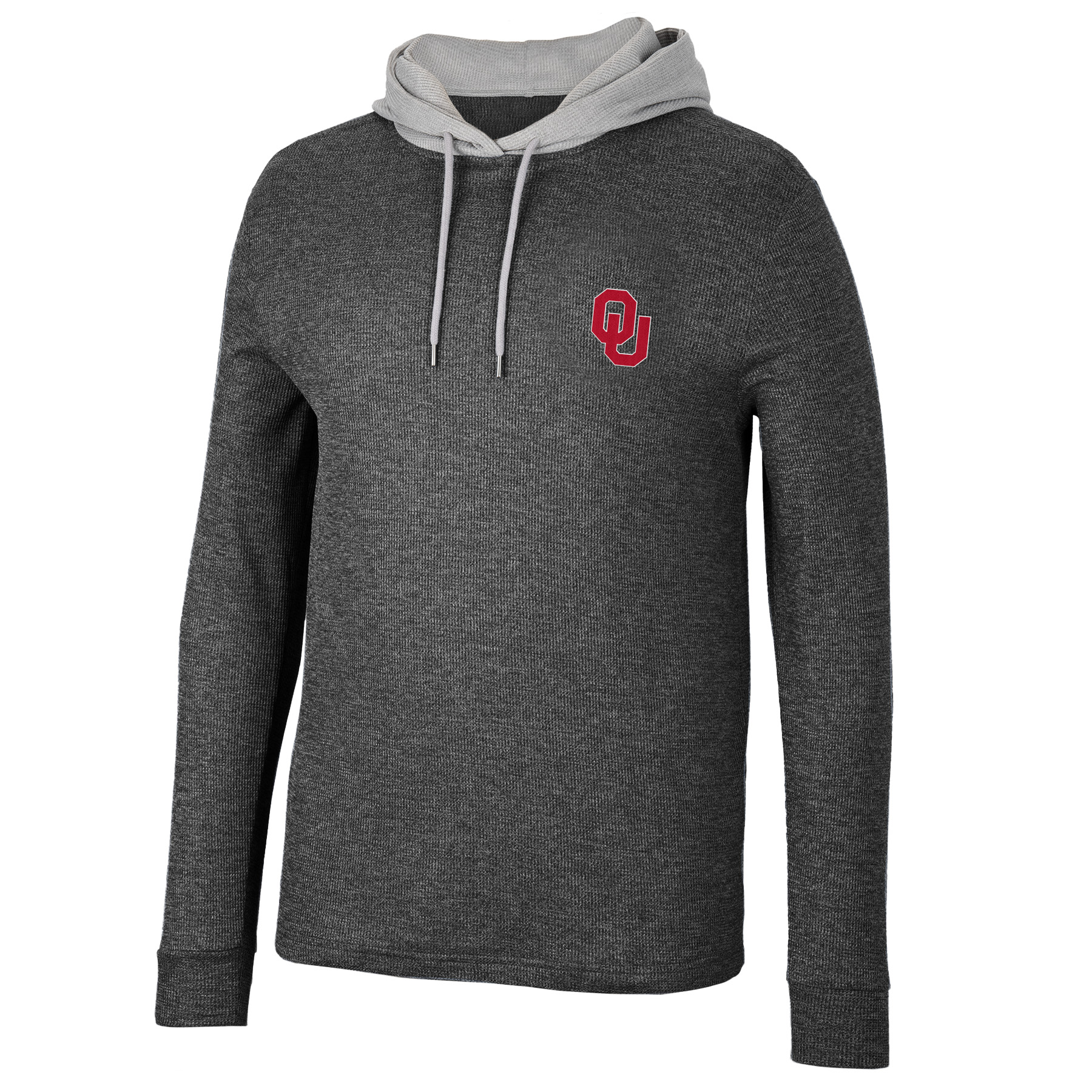 Men's Colosseum Black Oklahoma Sooners Ballot Waffle-Knit Thermal Long Sleeve Hoodie T-Shirt - Image 3