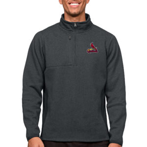 Men's Antigua Heathered Charcoal St. Louis Cardinals Course Quarter-Zip Pullover Top
