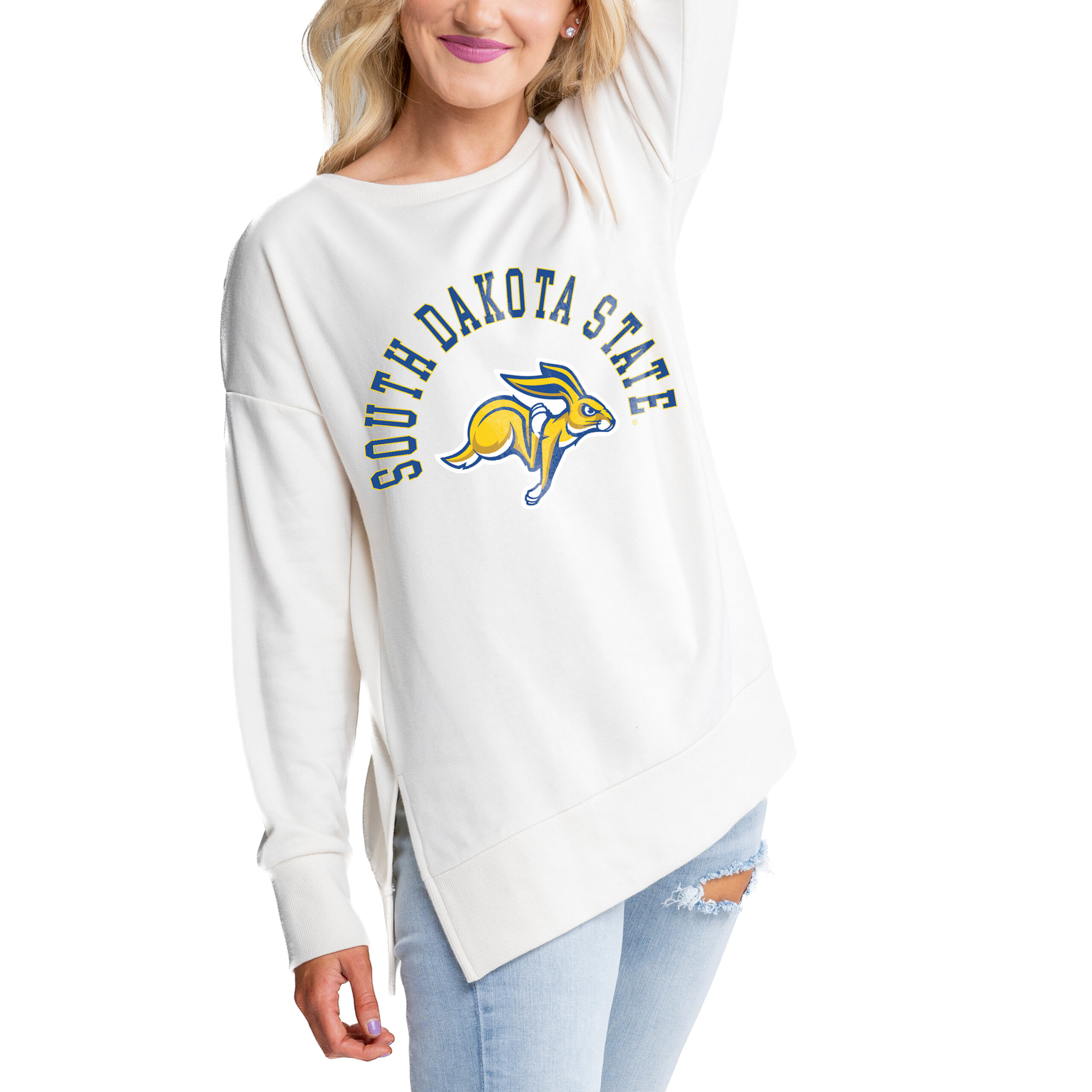 Women's Gameday Couture Cream South Dakota State Jackrabbits Side Split Pullover Top