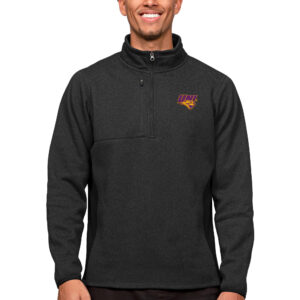 Men's Antigua Heather Black Northern Iowa Panthers Course Quarter-Zip Pullover Top