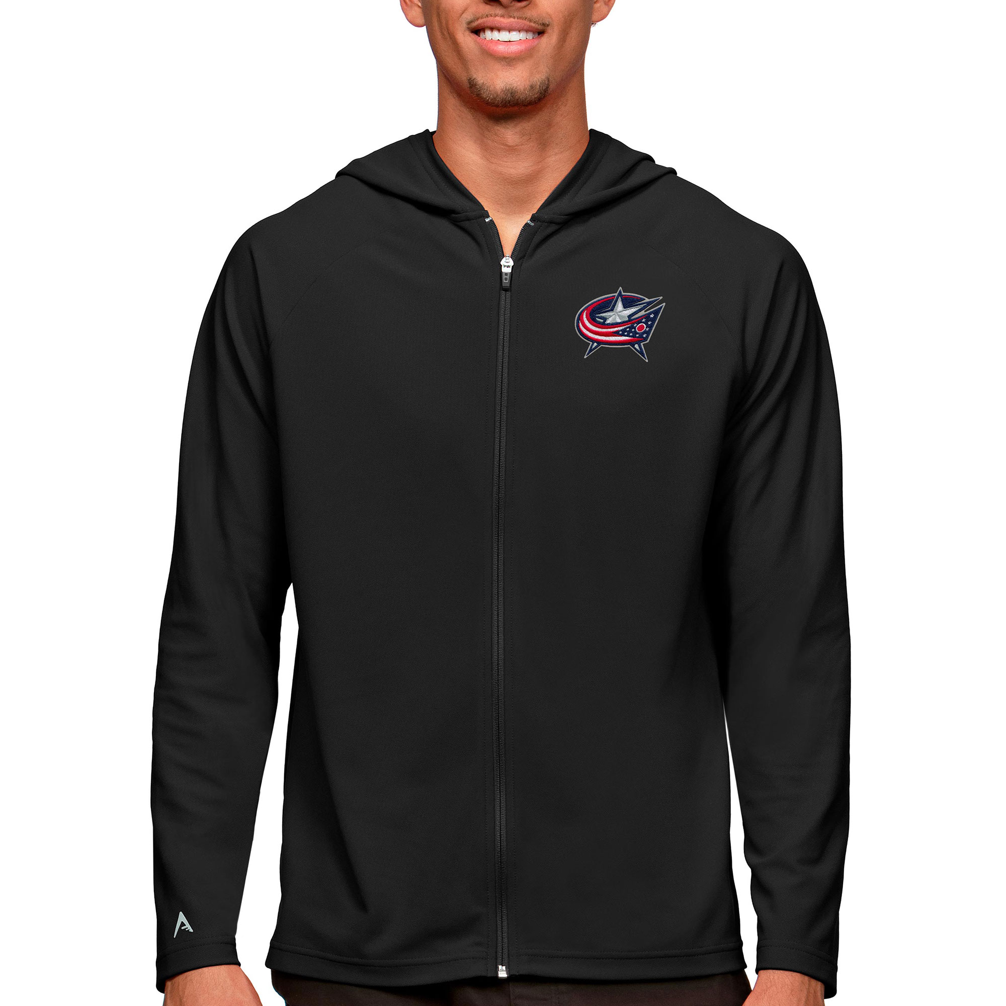 Men's Antigua Black Columbus Blue Jackets Logo Legacy Full-Zip Hoodie