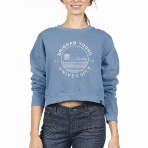 Women's Uscape Apparel Powder Blue BYU Cougars Fleece Crop Crewneck Sweatshirt
