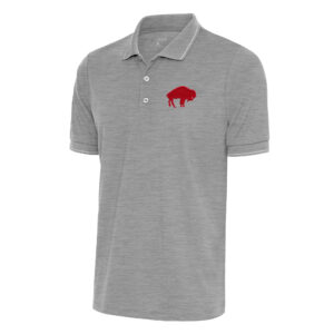 Men's Antigua Heather Gray Buffalo Bills Team Logo Throwback Affluent Polo