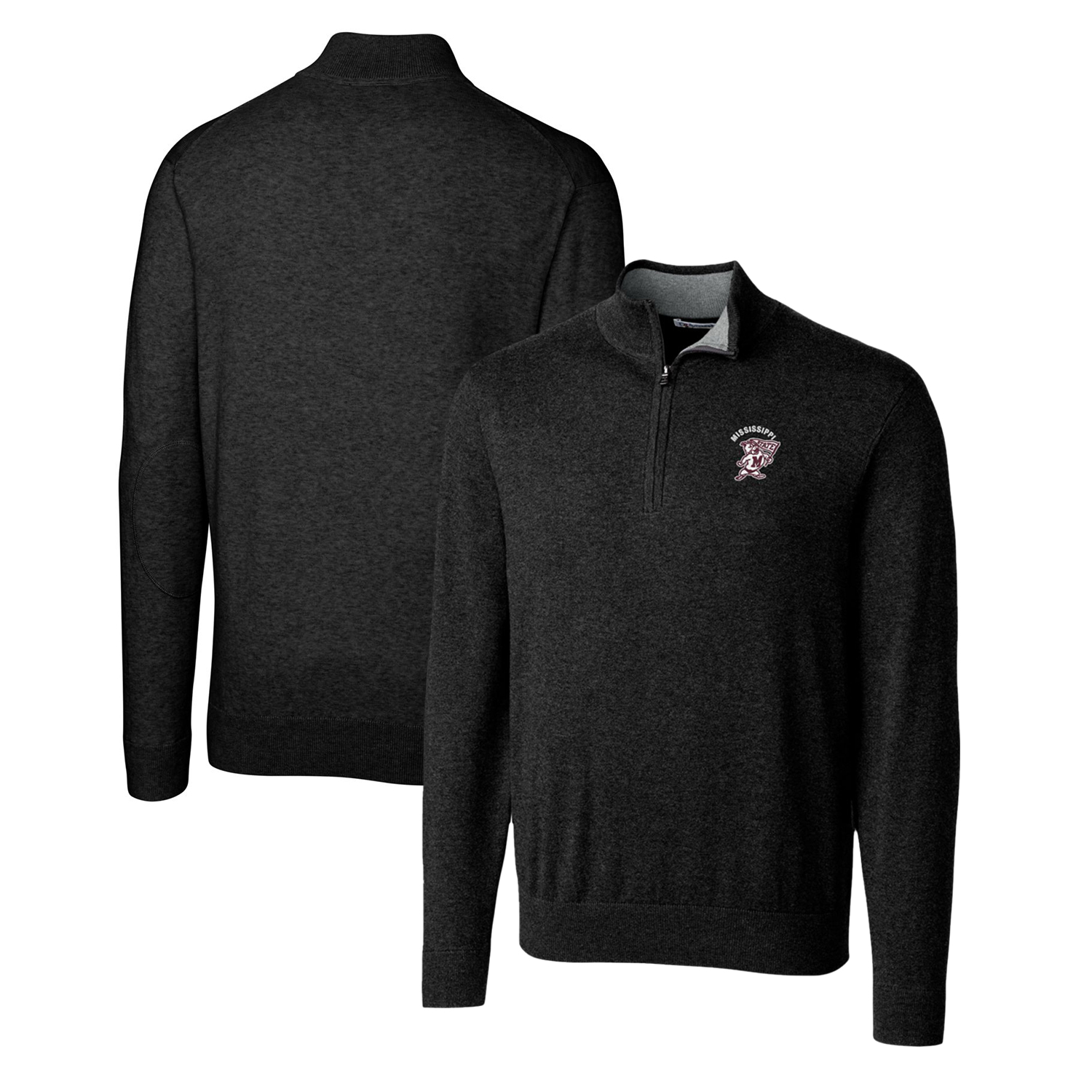 Men's Cutter & Buck Black Mississippi State Bulldogs Lakemont Tri-Blend Big & Tall Quarter-Zip Pullover Sweater - Image 2