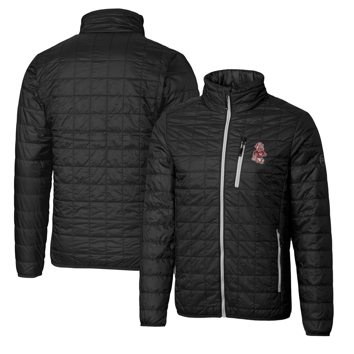 Cutter & Buck Black Washington State Cougars Primary Team Logo Rainier PrimaLoft Eco Insulated Full-Zip Puffer Jacket
