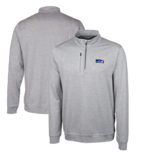 Men's Cutter & Buck Gray Seattle Seahawks Stealth Heathered Big & Tall Throwback Logo Quarter-Zip Pullover Top