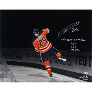 Leon Draisaitl Edmonton Oilers Autographed 16" x 20" Celebrating Spotlight Photograph with Multiple Inscriptions - Limited Edition of 29