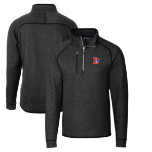 Men's Cutter & Buck Heather Charcoal Denver Broncos Throwback Logo Mainsail Sweater-Knit Half-Zip Pullover Jacket