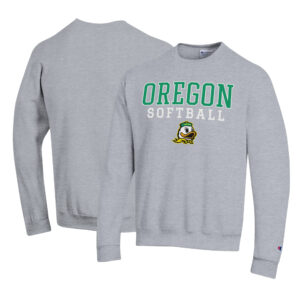 Men's Champion Gray Oregon Ducks Primary Team Logo Stack Logo Softball Powerblend Pullover Sweatshirt