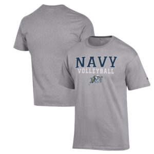 Men's Champion Heather Gray Navy Midshipmen Stack Logo Volleyball Powerblend T-Shirt