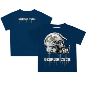 Youth Navy Georgia Tech Yellow Jackets Dripping Helmet T-Shirt