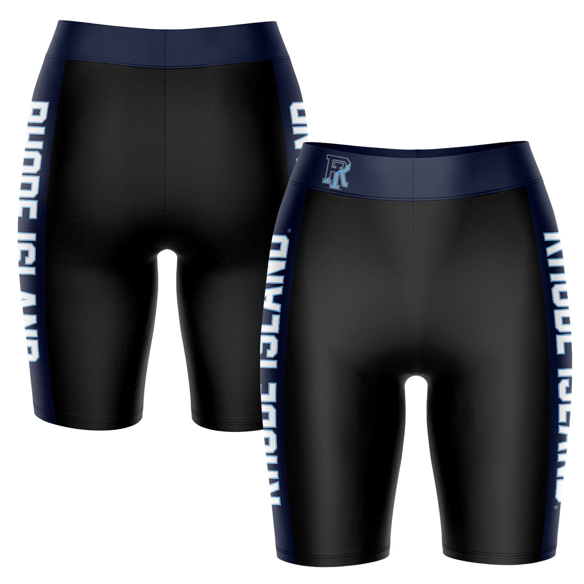 Women's Black/Navy Rhode Island Rams Plus Size Striped Design Bike Shorts