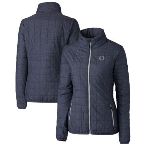 Women's Cutter & Buck Heather Navy Cincinnati Reds Americana Logo Rainier PrimaLoft Eco Insulated Full-Zip Puffer Jacket