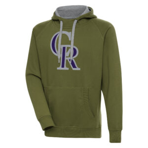 Men's Antigua  Olive Colorado Rockies Victory Pullover Hoodie