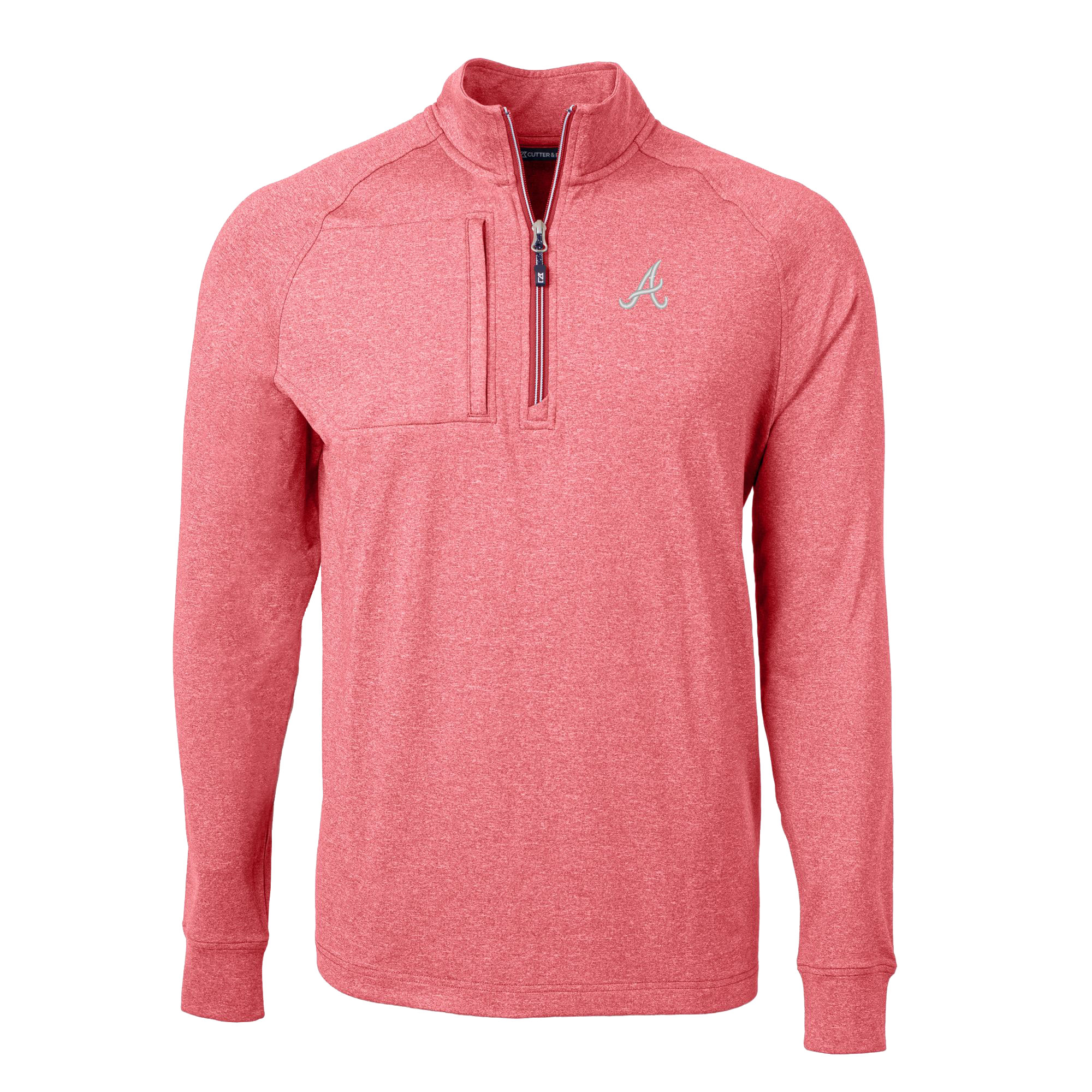 Men's Cutter & Buck Heather Red Atlanta Braves Adapt Eco Knit Stretch Recycled Quarter-Zip Pullover Top - Image 3