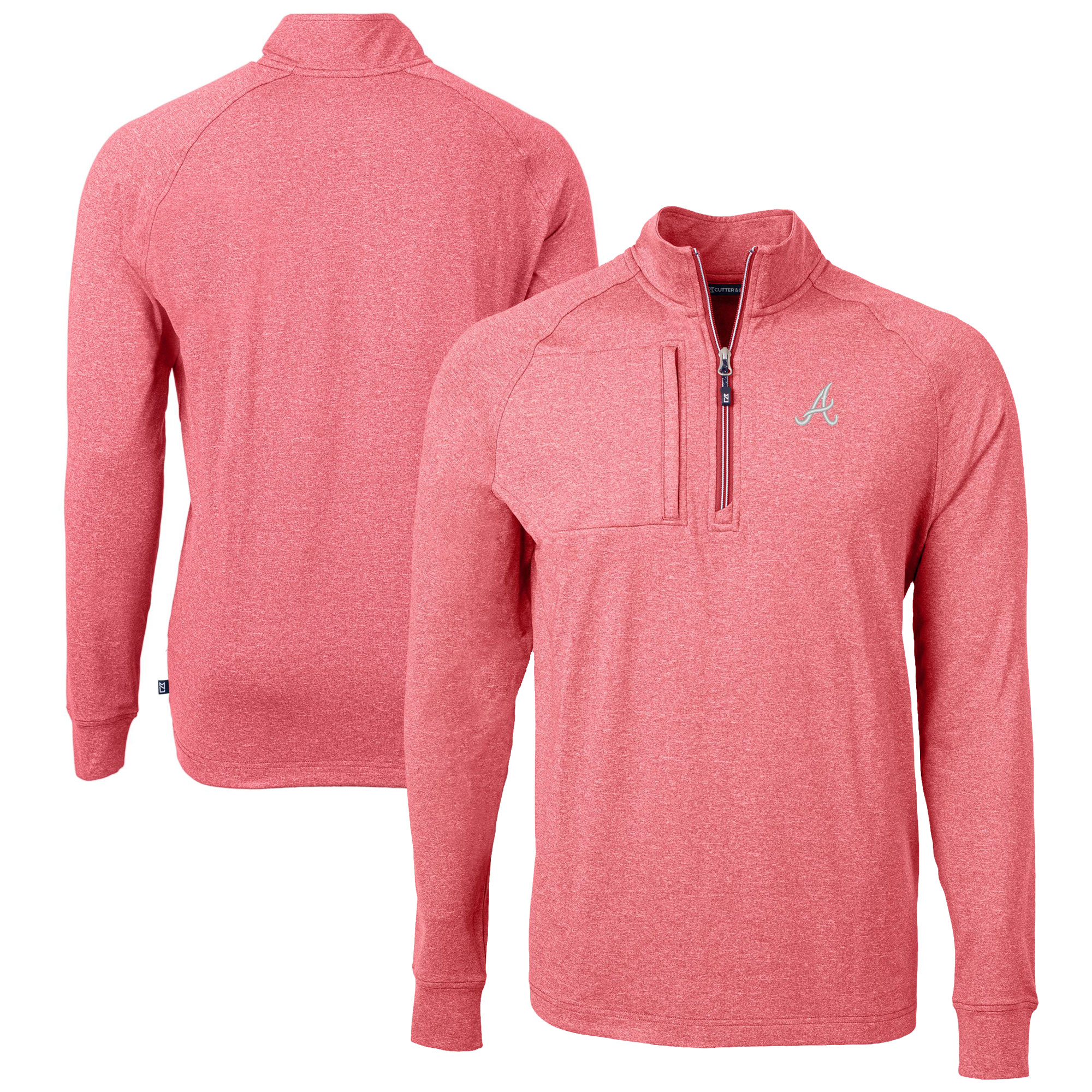 Men's Cutter & Buck Heather Red Atlanta Braves Adapt Eco Knit Stretch Recycled Quarter-Zip Pullover Top