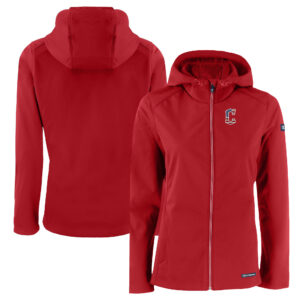 Women's Cutter & Buck Red Cleveland Guardians Evoke Eco Softshell Recycled Full-Zip Jacket