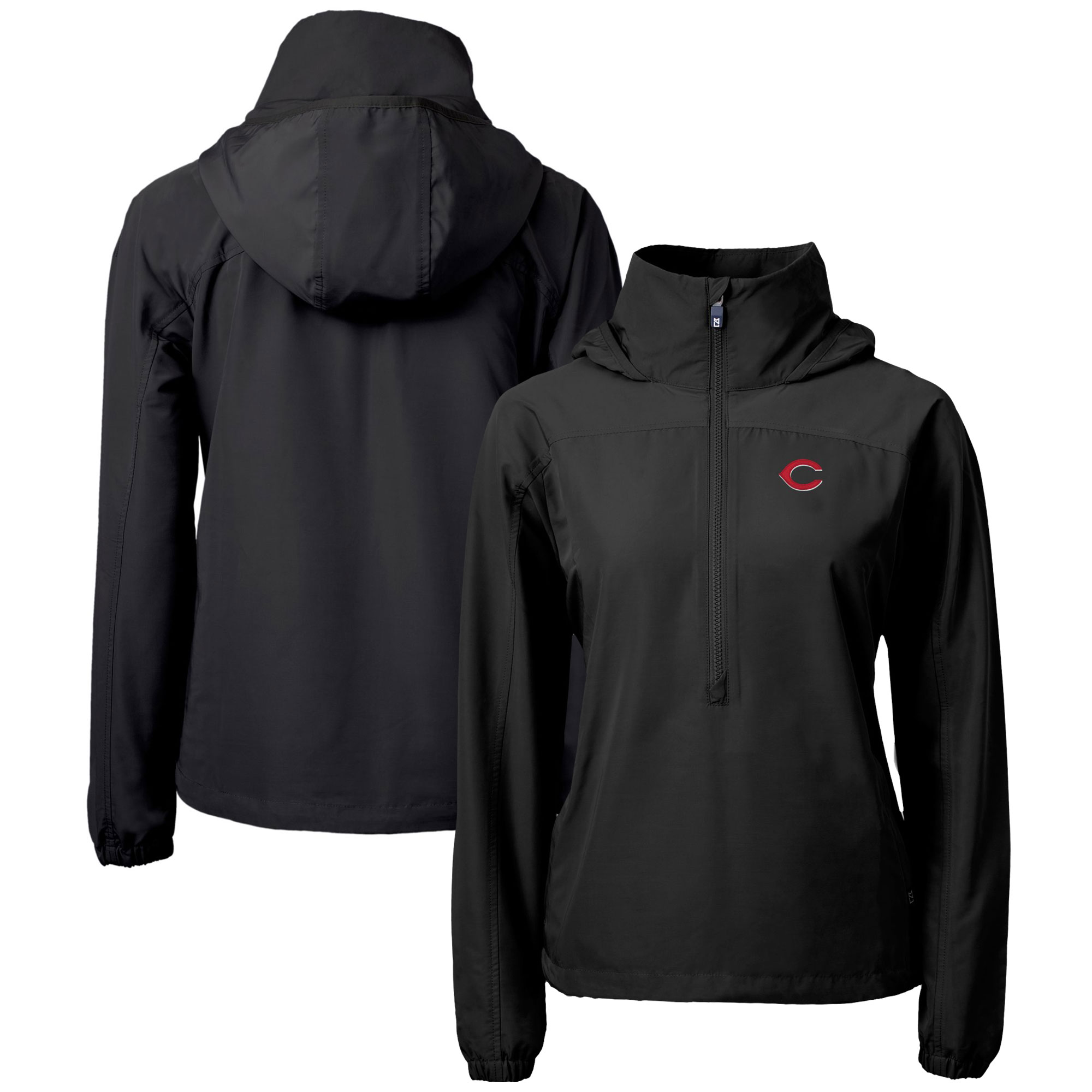 Women's Cutter & Buck Black Cincinnati Reds Charter Eco Recycled Half-Zip Anorak Jacket