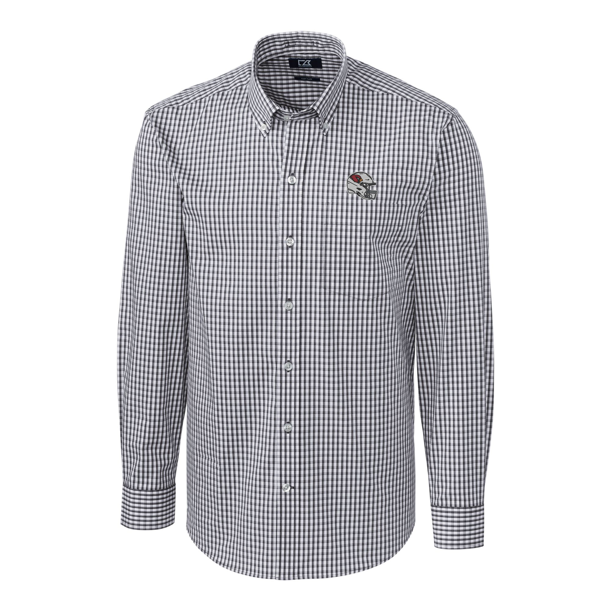 Men's Cutter & Buck Charcoal Arizona Cardinals Helmet Easy Care Stretch Gingham Long Sleeve Button-Down Shirt - Image 3
