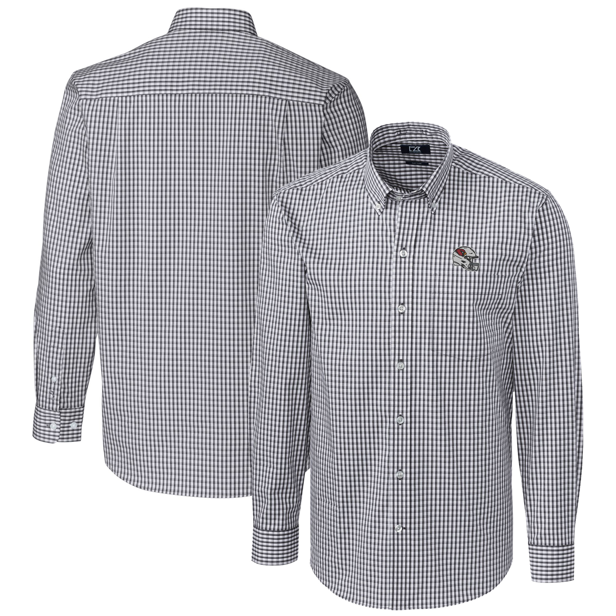 Men's Cutter & Buck Charcoal Arizona Cardinals Helmet Easy Care Stretch Gingham Long Sleeve Button-Down Shirt