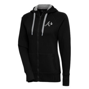 Women's Antigua  Black Atlanta Braves Brushed Metallic Victory Full-Zip Hoodie