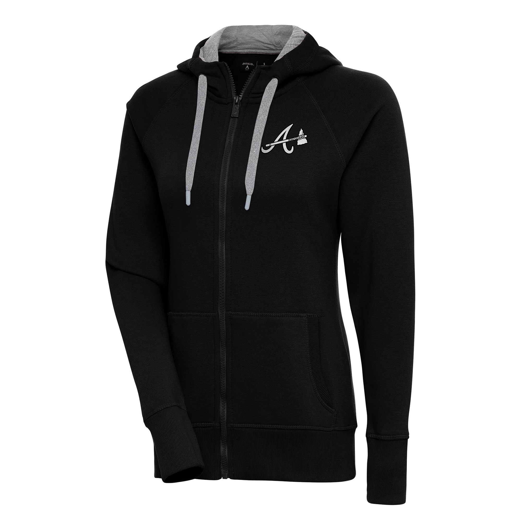 Women's Antigua Black Atlanta Braves Brushed Metallic Victory Full-Zip Hoodie