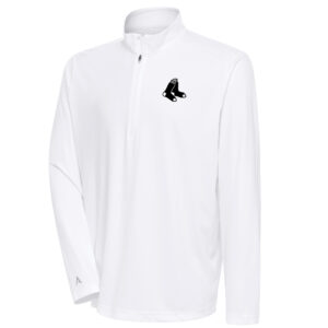 Men's Antigua White Boston Red Sox Metallic Tribute Quarter-Zip Top