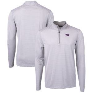 Men's Cutter & Buck  Gray/White TCU Horned Frogs Big & Tall Virtue Eco Pique Micro Stripe Recycled Quarter-Zip Pullover Top