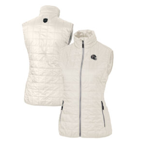Women's Cutter & Buck Brown Atlanta Falcons Helmet Logo Rainier PrimaLoft Eco Insulated Full-Zip Puffer Vest