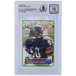 Mike Singletary Chicago Bears Autographed 1983 Topps #38 Beckett Fanatics Witnessed Authenticated 10 Rookie Card with "HOF 98" Inscription