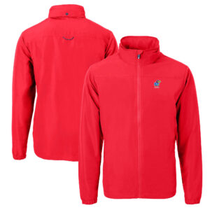 Men's Cutter & Buck  Red Kansas Jayhawks Alumni Logo Charter Eco Knit Recycled Full-Zip Jacket