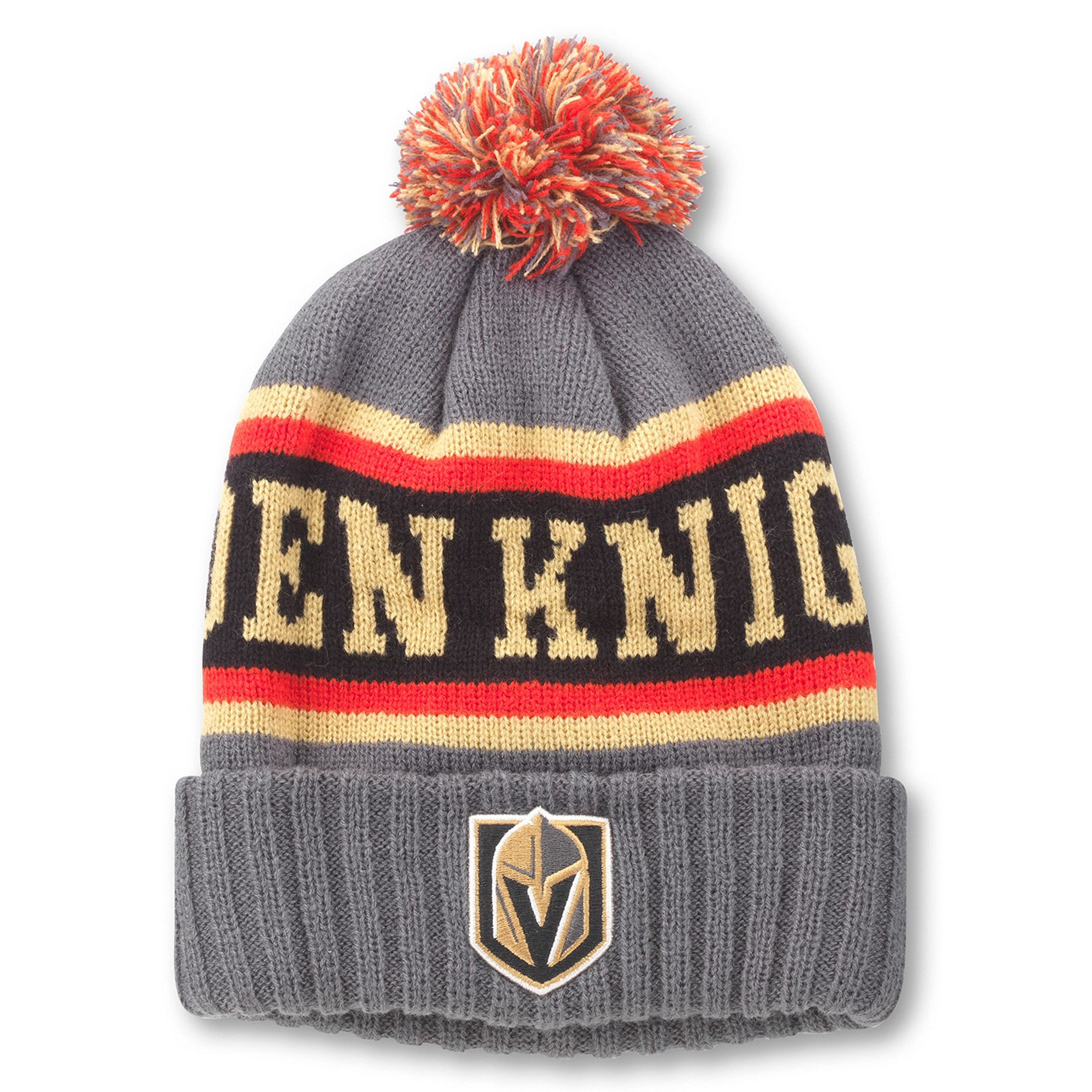 Men's American Needle Charcoal/Black Vegas Golden Knights Pillow Line Cuffed Knit Hat with Pom - Image 2