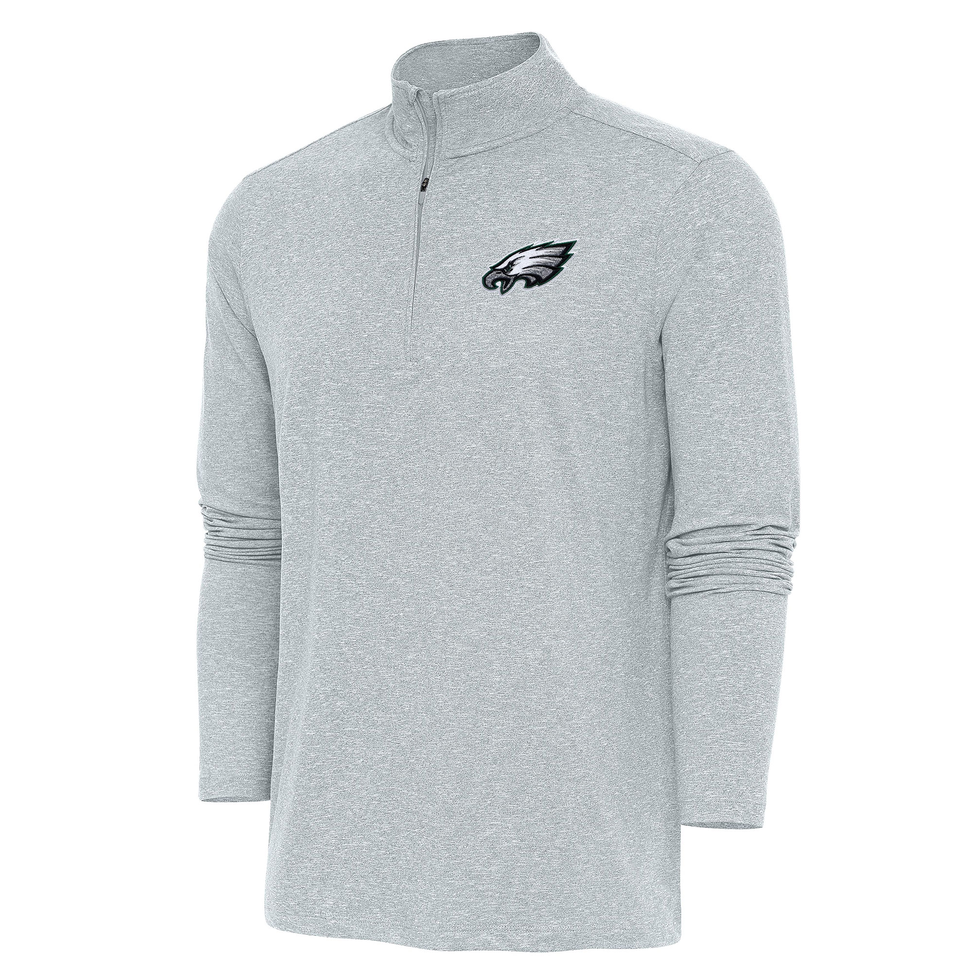 Men's Antigua Heather Gray Philadelphia Eagles Hunk Quarter-Zip Pullover Top