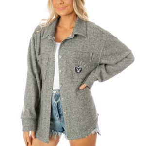 Women's Gameday Couture  Gray Las Vegas Raiders Long Pass Button-Up Shacket