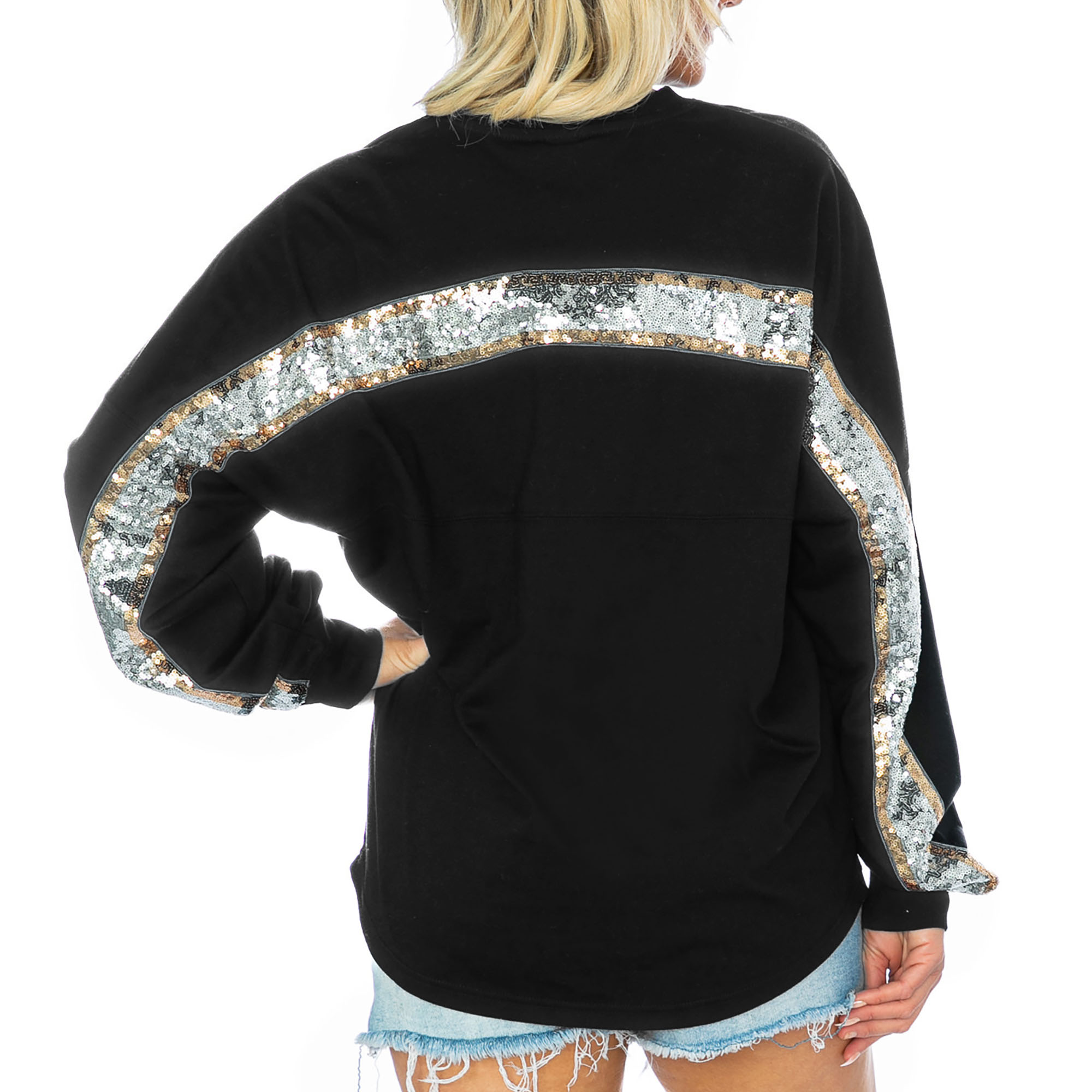 Women's Gameday Couture Black Jacksonville Jaguars Glitz Sequin Long Sleeve T-Shirt - Image 3