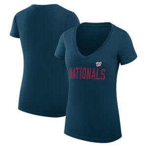 Women's G-III 4Her by Carl Banks  Navy Washington Nationals Dot Print V-Neck Fitted T-Shirt