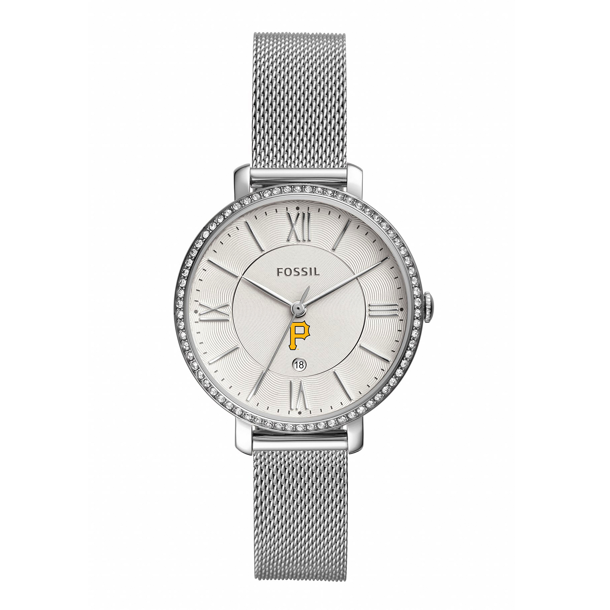 Women's Fossil Silver Pittsburgh Pirates Jacqueline Stainless Steel Mesh Watch
