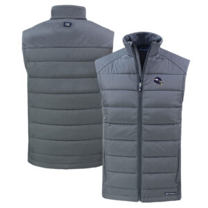 Men's Cutter & Buck Gray Minnesota Vikings Helmet Evoke Hybrid Eco Softshell Recycled Full-Zip Vest