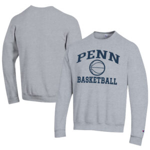 Men's Champion  Gray Pennsylvania Quakers Icon Logo Basketball Eco Powerblend Pullover Sweatshirt