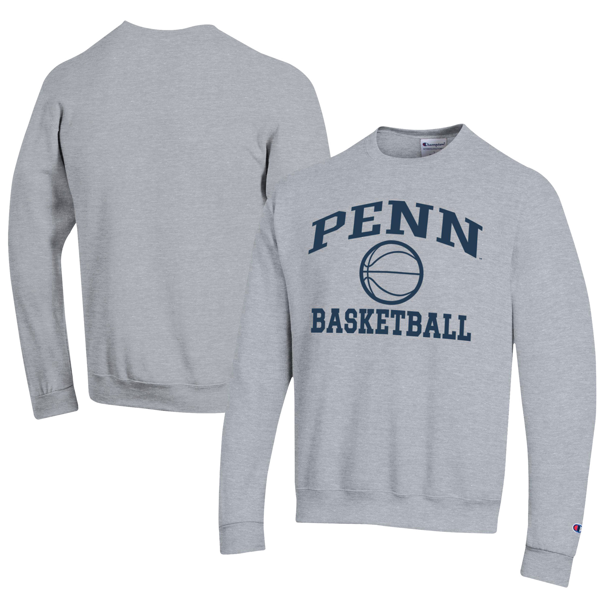 Men's Champion Gray Pennsylvania Quakers Icon Logo Basketball Eco Powerblend Pullover Sweatshirt